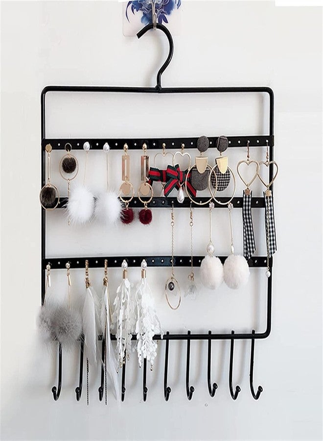 Pikify Multipurpose Wall Hanging Metal Jewellery Organizer with 10 Hanging Hooks & 66 Holes for Earrings - Suitable for Studs,Necklace,Earring,Bracelets,Jhumkas,Chains & Keychains - Image 3